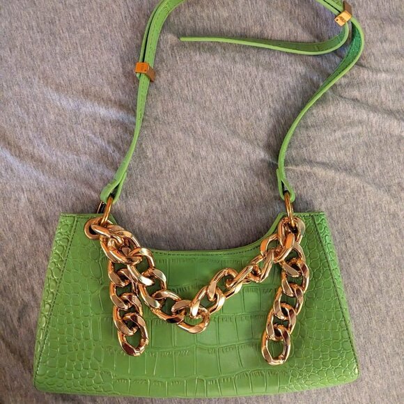Apede Mod Leather Shoulder Bag Froggy Chain - Green - Picture 1 of 5